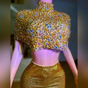 GOLD Rhinestone SKIRT and Top